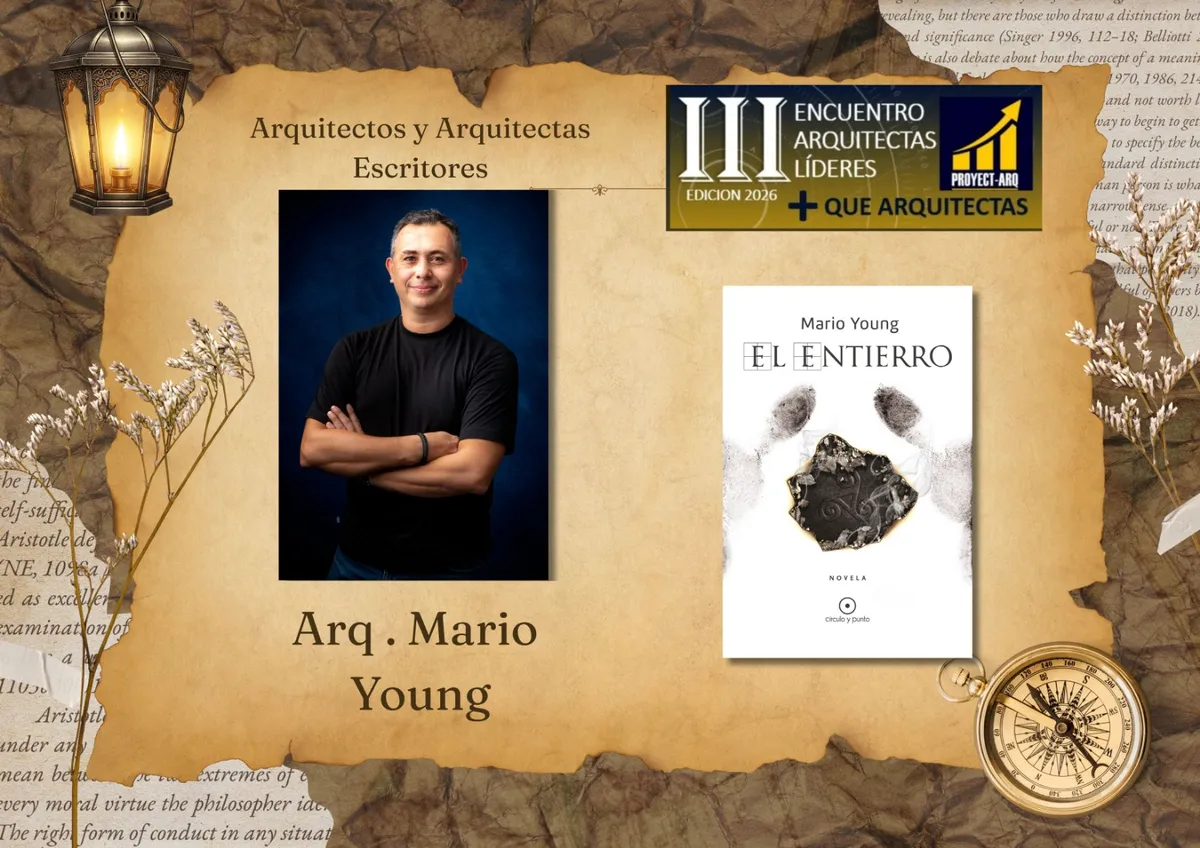 Cartel de Arquitectos y Arquitectas Escritores con Mario Young y El Entierro