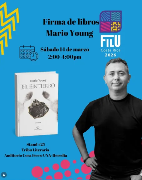 Cartel de la firma de libros de Mario Young en la FILU 2026